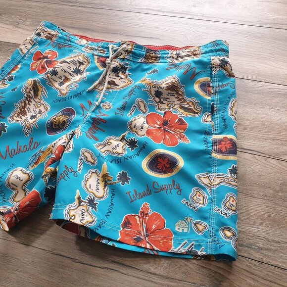 Caribbean Joe Island Supply Hawaiian Swim Trunks Beach Drawstring Waist 40 In - Picture 2 of 8
